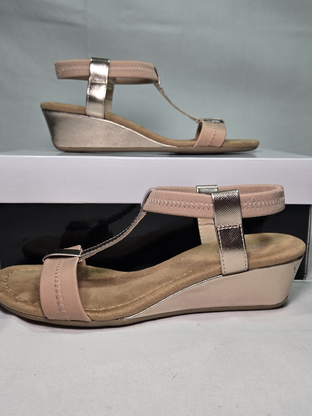 ALFANI Rose Gold Wedge Sandal Womens 5.5 Boho Beach Soft Girl Summer